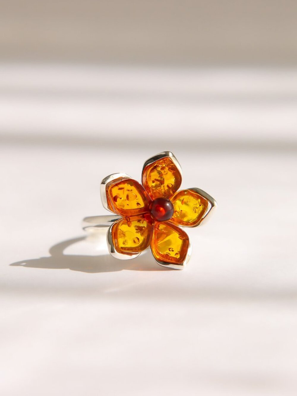 Baltic Amber Flower Ring-Sterling Silver